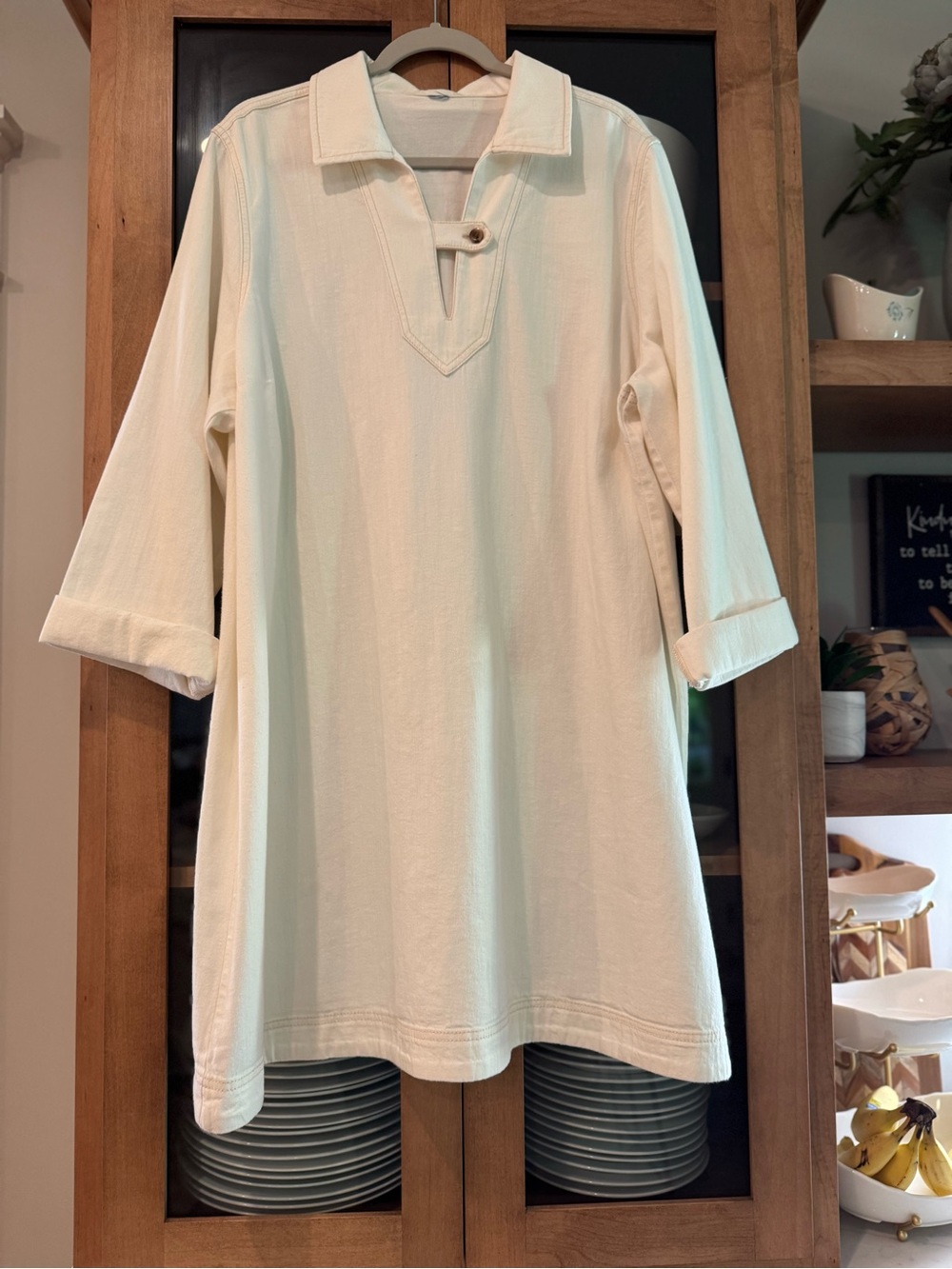 Old Navy Cream Collared Tunic with Button Placket
